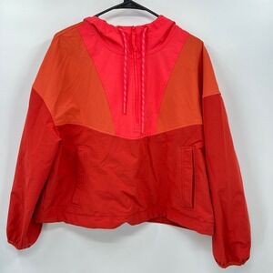 Old Navy Medium Windbreaker Womens Red Colorblock Breathe On Quarter Zip Hooded